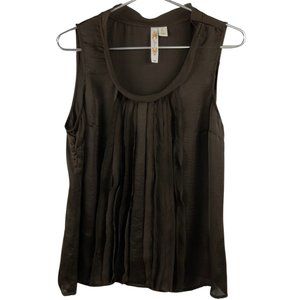 Adiva Chocolate Brown Pleated Raw Edged Silky Blouse Size L